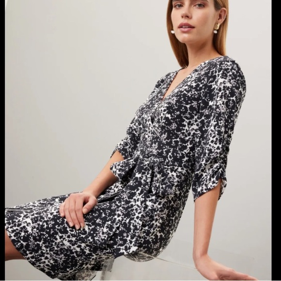 Club Monaco Floral Puff Sleeve Wrap Tie Midi Semi-Formal Party Dress - Picture 4 of 9